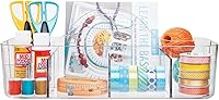 Vista 6 de mDesign Organizador de plástico dividido para arte y manualidades, con asa para oficina en casa y sala de estar, capacidad para lápices, crayones