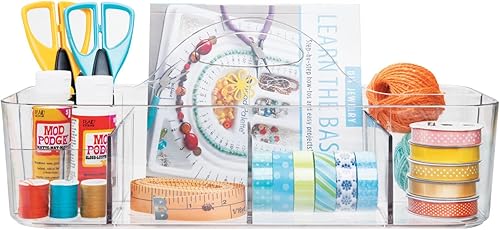 Miniatura 6 de mDesign Organizador de plástico dividido para arte y manualidades, con asa para oficina en casa y sala de estar, capacidad para lápices, crayones