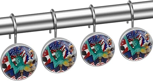 Miniatura 2 de Estatua de la Libertad águila de la bandera estadounidense juego de 12 ganchos decorativos para cortina de ducha anillos de cortina inoxidables para