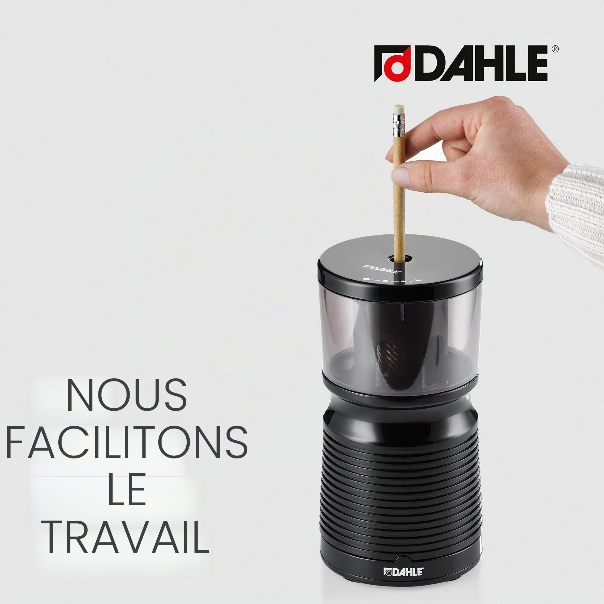 DAHLE Taille-crayon électrique 210 (taille-crayon électrique pour les diamètres de 8 mm à 11 mm, conforme à la normes GS) Noir 20,7 x 10,3 x 10,3