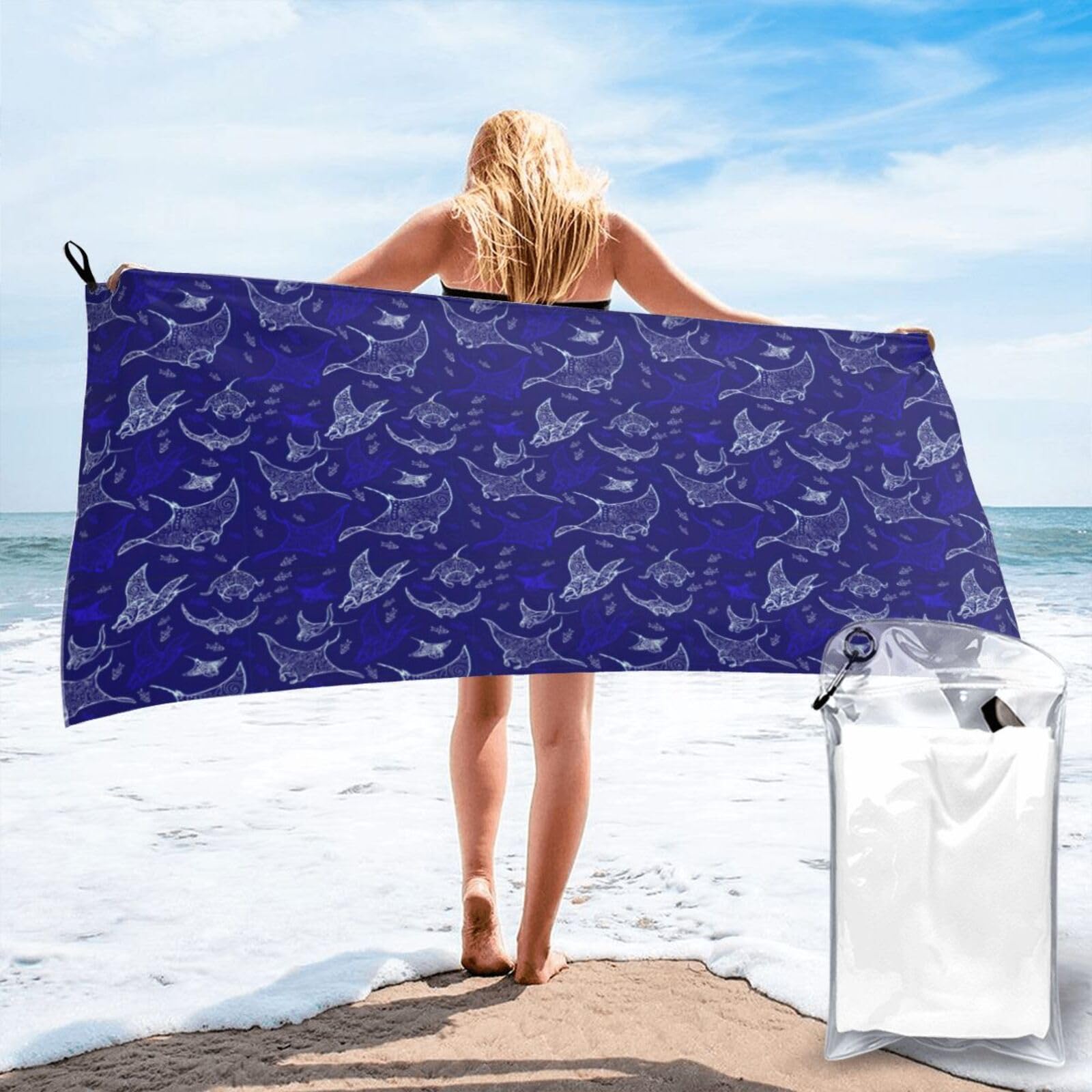 VCzsdff Manta Ray And Fish Print Quick Dry Towel Compact Beach Shower Wrap For Camping Fitness