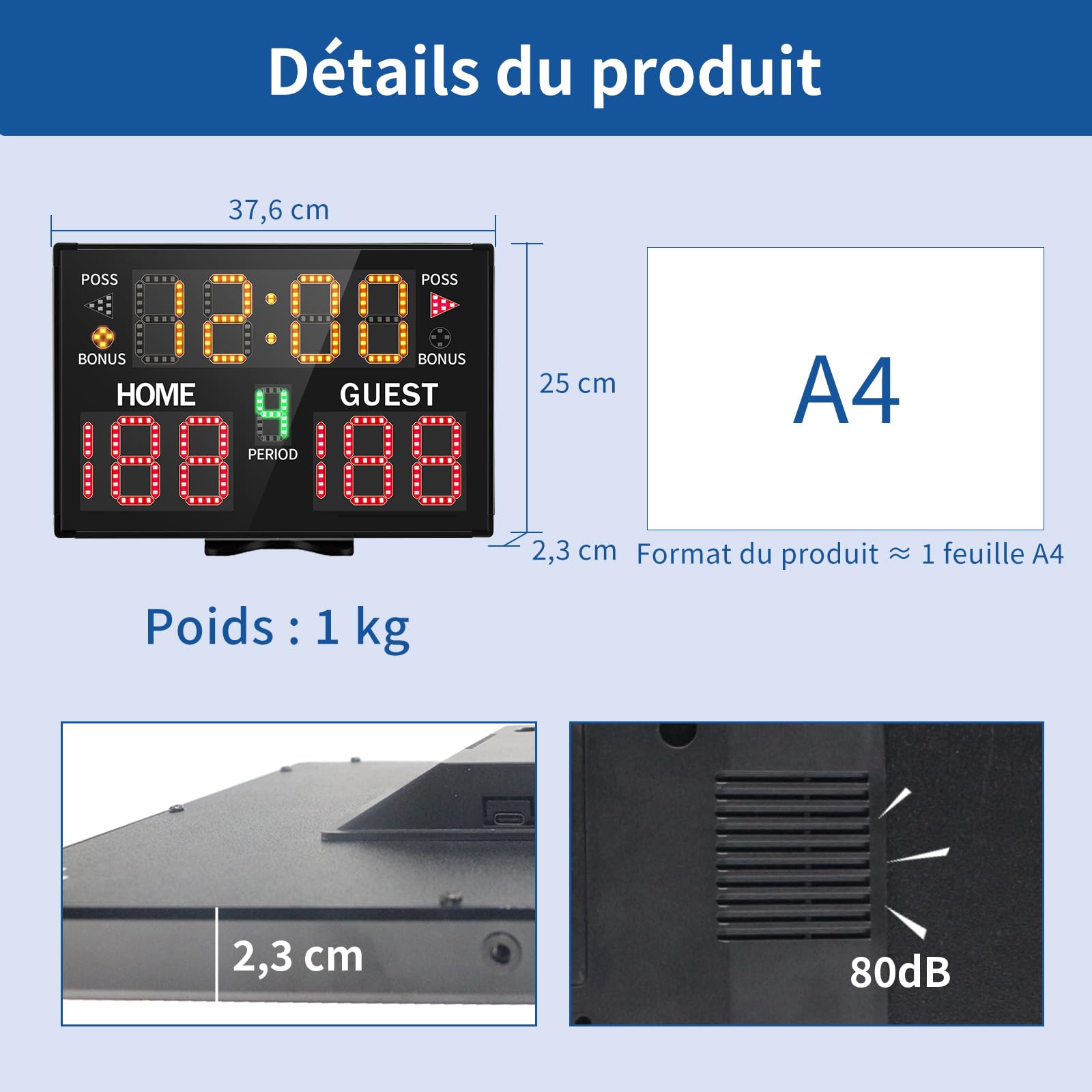 Lucky Time Tableau de bord électronique pour basketball avec buzzer, tableau de score numérique alimenté par piles avec télécommande, marqueur de score portable utilisé pour le basketball, le