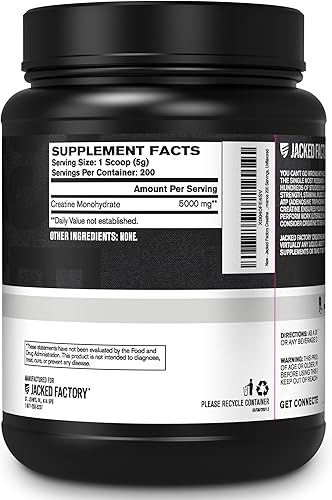 Miniatura 9 de Jacked Factory Monohidrato de creatina en polvo 35.27 oz - Suplemento de creatina para el crecimiento muscular, mayor fuerza, mayor producción de