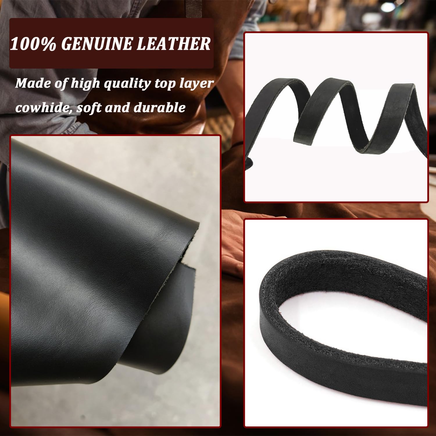 Hundeleine aus Leder, strapazierfähig, weich, stark und bequem, geflochtene Lederleine für große, mittelgroße Hunde, 1,8 m x 2,5 cm, Schwarz
