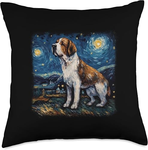 St. Bernard van gogh gift dog women Dog in Starry Night Van Gogh San Bernardo - Almohada (18 x 18 pulgadas), multicolor