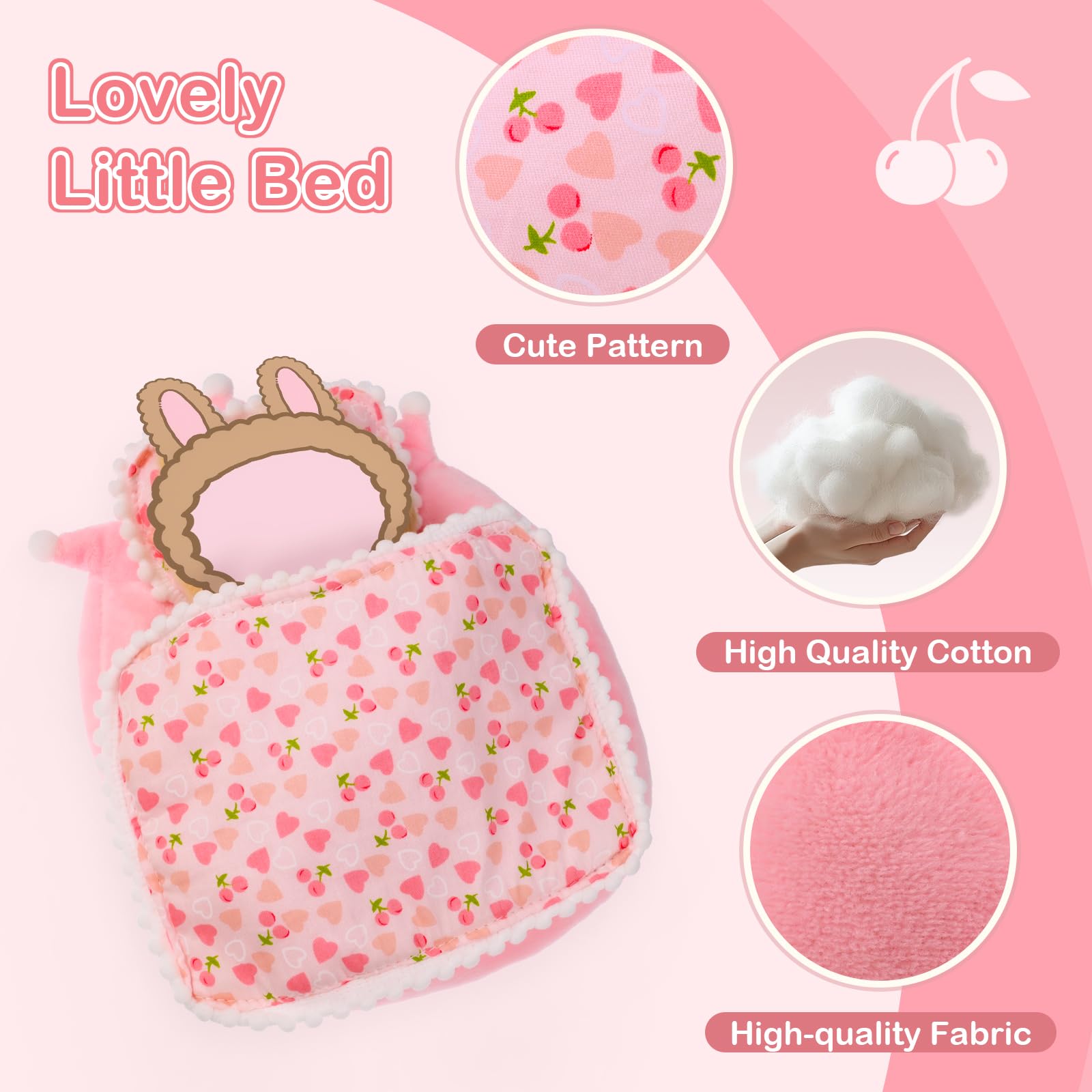 17cm La Boo Boo Doll Beds, La Boo Boo Furniture, Cherry Pattern Compatible with La Boo-Boo Dolls
