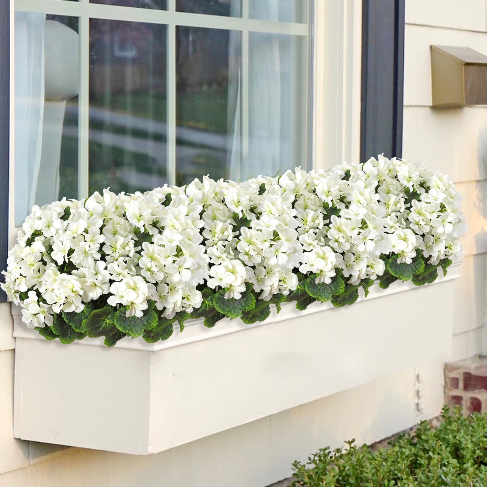 FOERPL 2 Gerani Artificiali Bianchi 35,6 Cm - Fiori In Seta UV Resistant Per Esterno E Interno, Piante Finte Da Giardino - 3