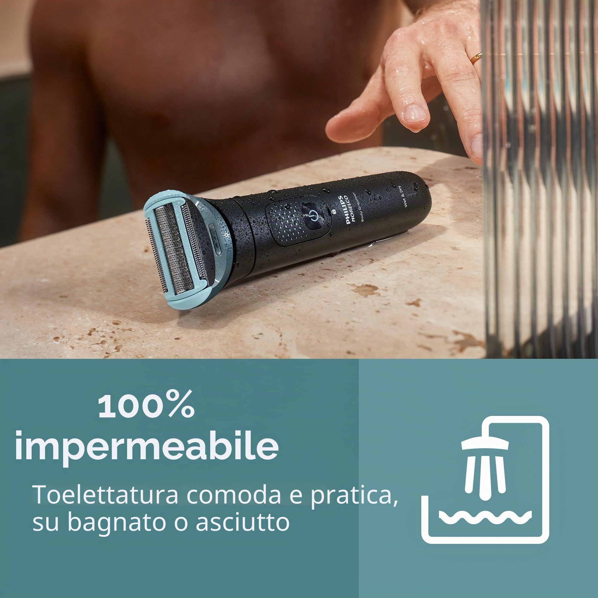 Philips Norelco Body Groomer 9000 Series, rasoio per uomini e sistema di rasatura intima con pulitore UV Cube e attacco posteriore regolabile, 100% impermeabile, BG9480/50
