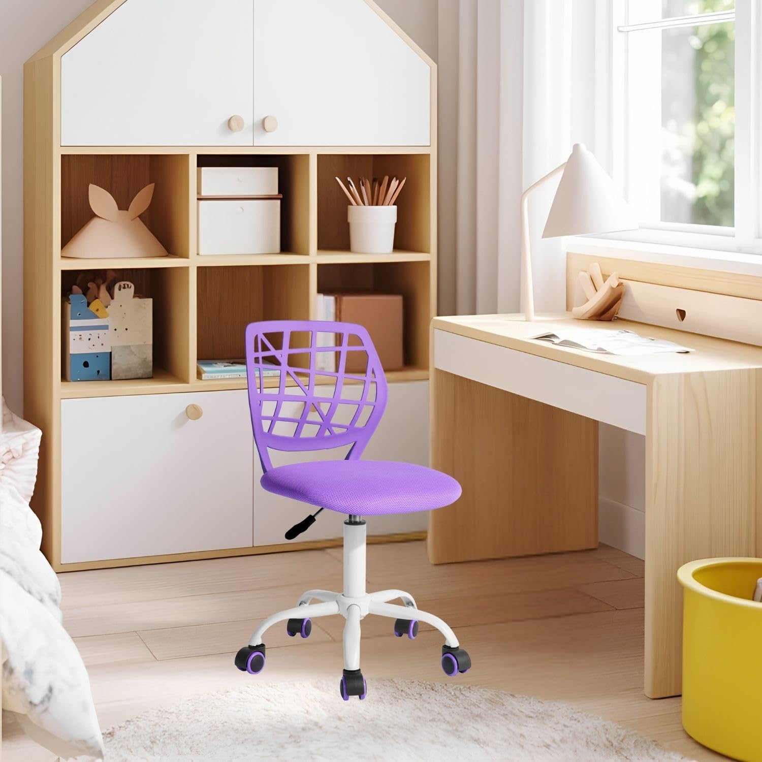 FurnitureR Sedia per bambini da 3 a 10 anni, colorata ergonomica, con schienale e braccioli, con 5 ruote, carico massimo 100 kg