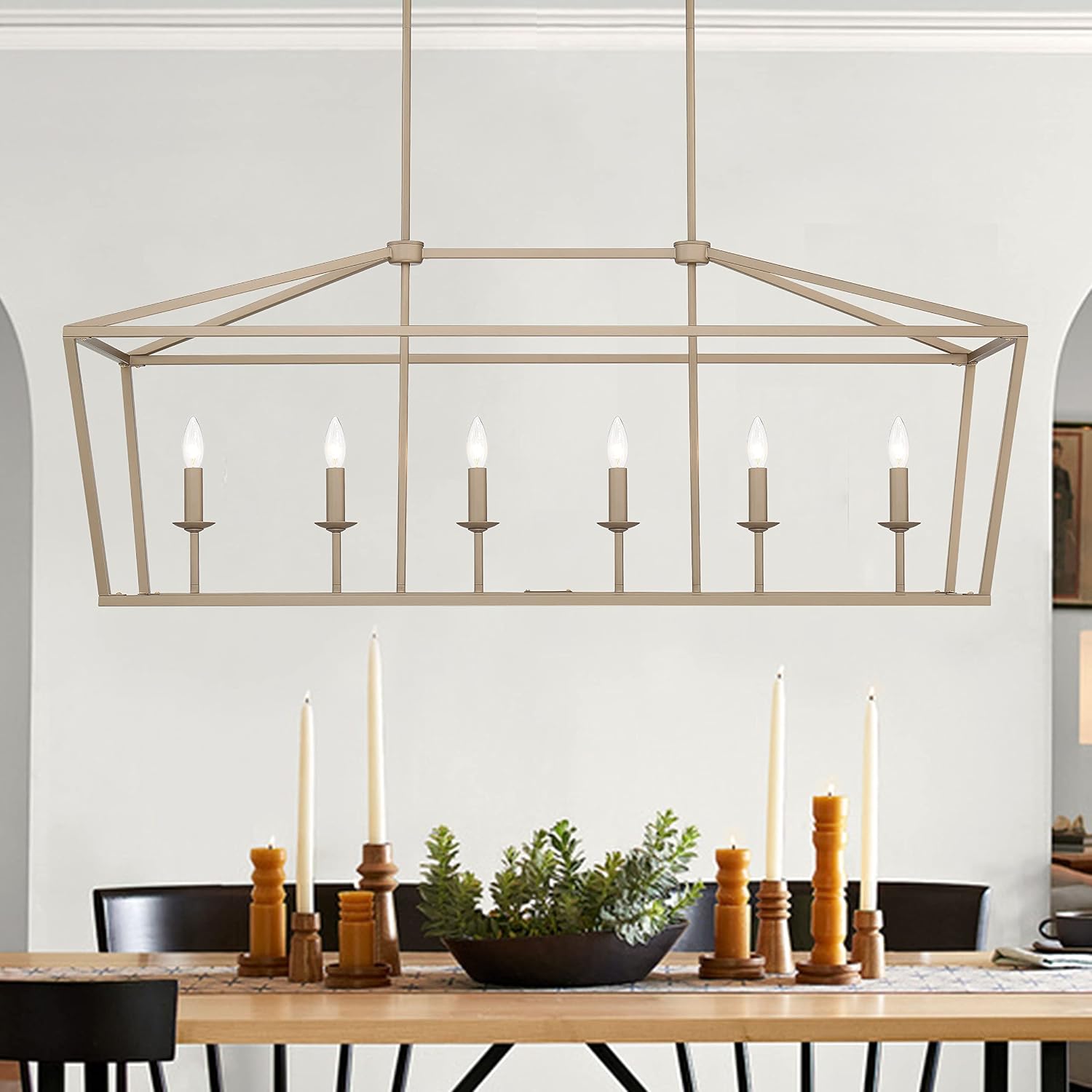 Vanity Art 6 Lights Kitchen Island Linear Pendant Chandelier | Modern Hanging Lighting Farmhouse Light Fixtures for Over Dining Table Kitchen Living Room (Brass Dust) 12036BD