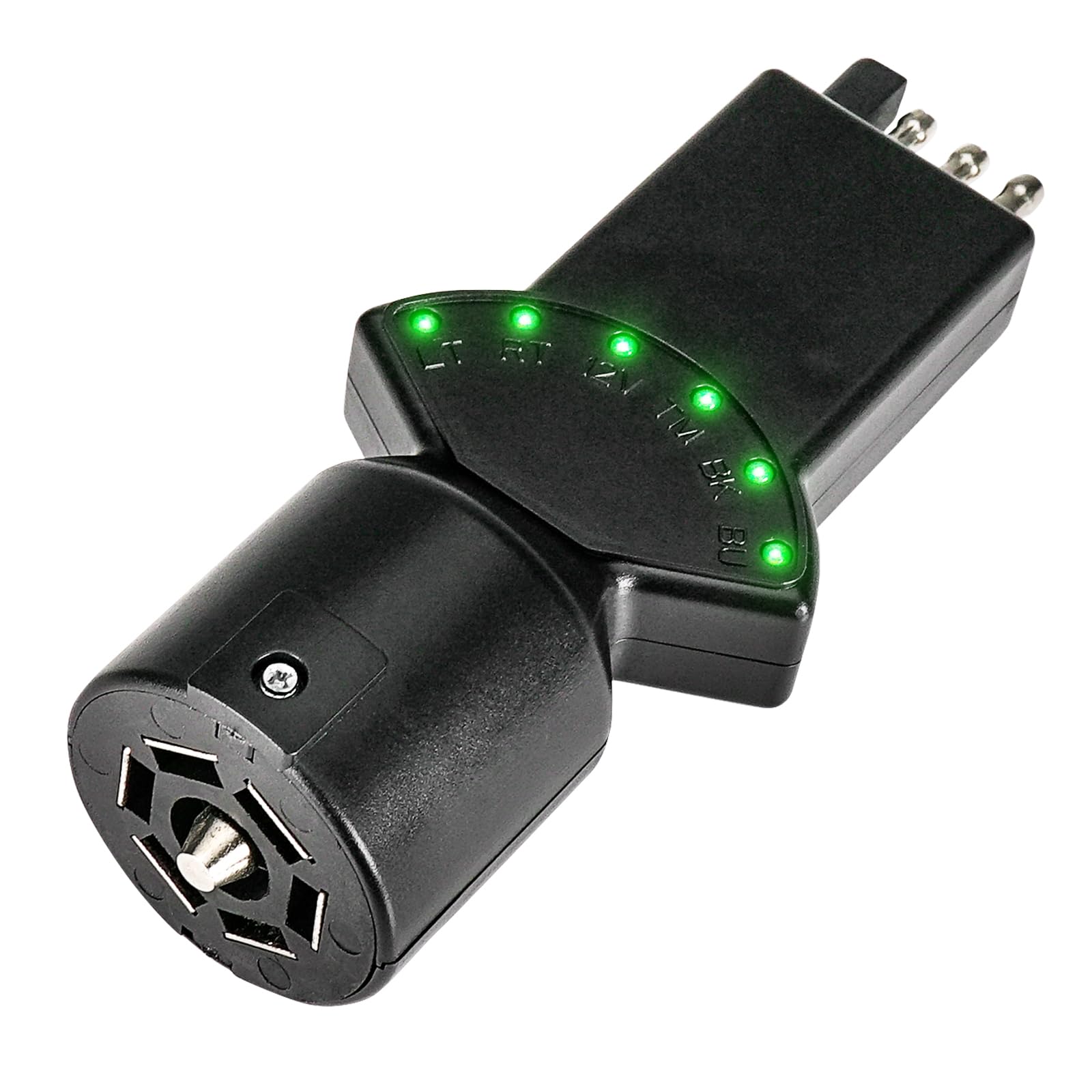 OPT7 7 Pin & 4 Pin Circuit Tester Adapter w/ 6 LED Indicators, 7 Way Blade to 4 Way Flat Trailer Connector w/Secure Tab for Pickup Truck Trailer Tow
