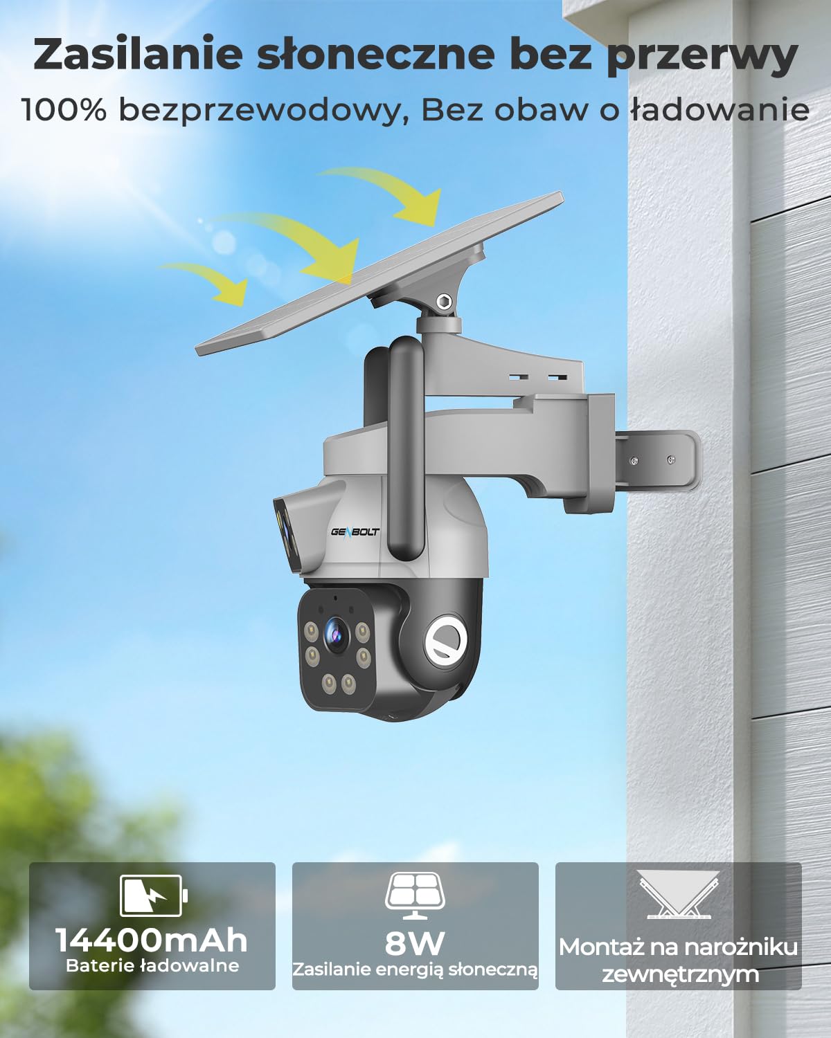 GENBOLT 3G/4G LTE Cellular Zewnętrzna Kamera do Monitoringu, AOV Kamera Słoneczna bez WiFi, 8W 14400mAh Zewnętrzna bateria, System Kamera IP PTZ Solar Secruity Camera 4G z Kartą SIM