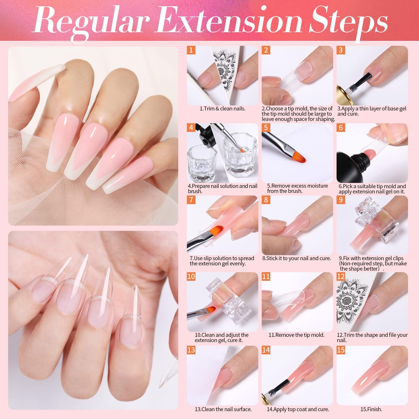BORN PRETTY Polygel Starter Set mit UV Lampe 6 Farben Transparent Weiß Nude Rose Glitzer Polygel Nägel und Slip Solution Nagelset Gelnägel Starterset Base Top Coat Acrylnägel Nagelverlängerung Kit