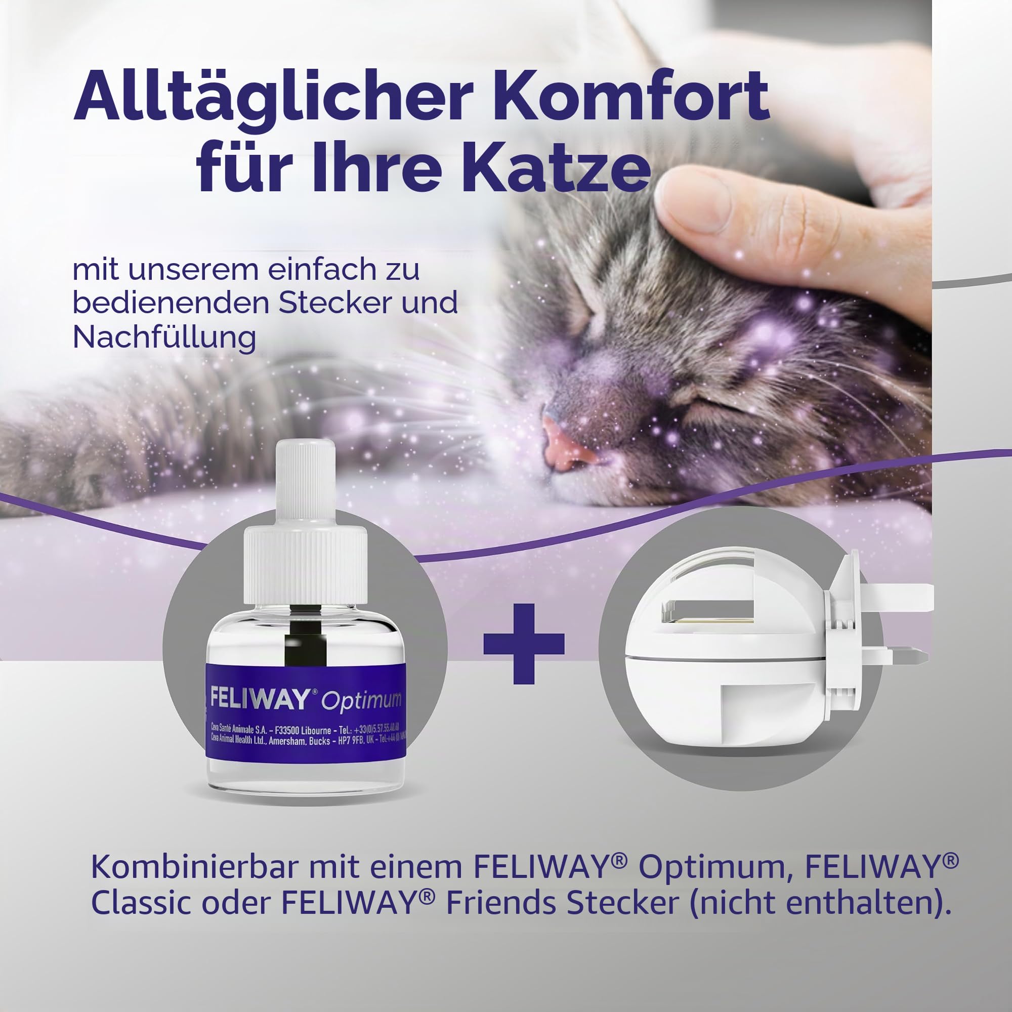 Feliway Optimum 30 Tage Katzen-beruhigende, geruchlose Nachfüllpackung für Pheromon-Diffusor, 48 ml – hilft Anzeichen von Stress bei Katzen und Kätzchen, von Tierärzten empfohlen, medikamentenfrei
