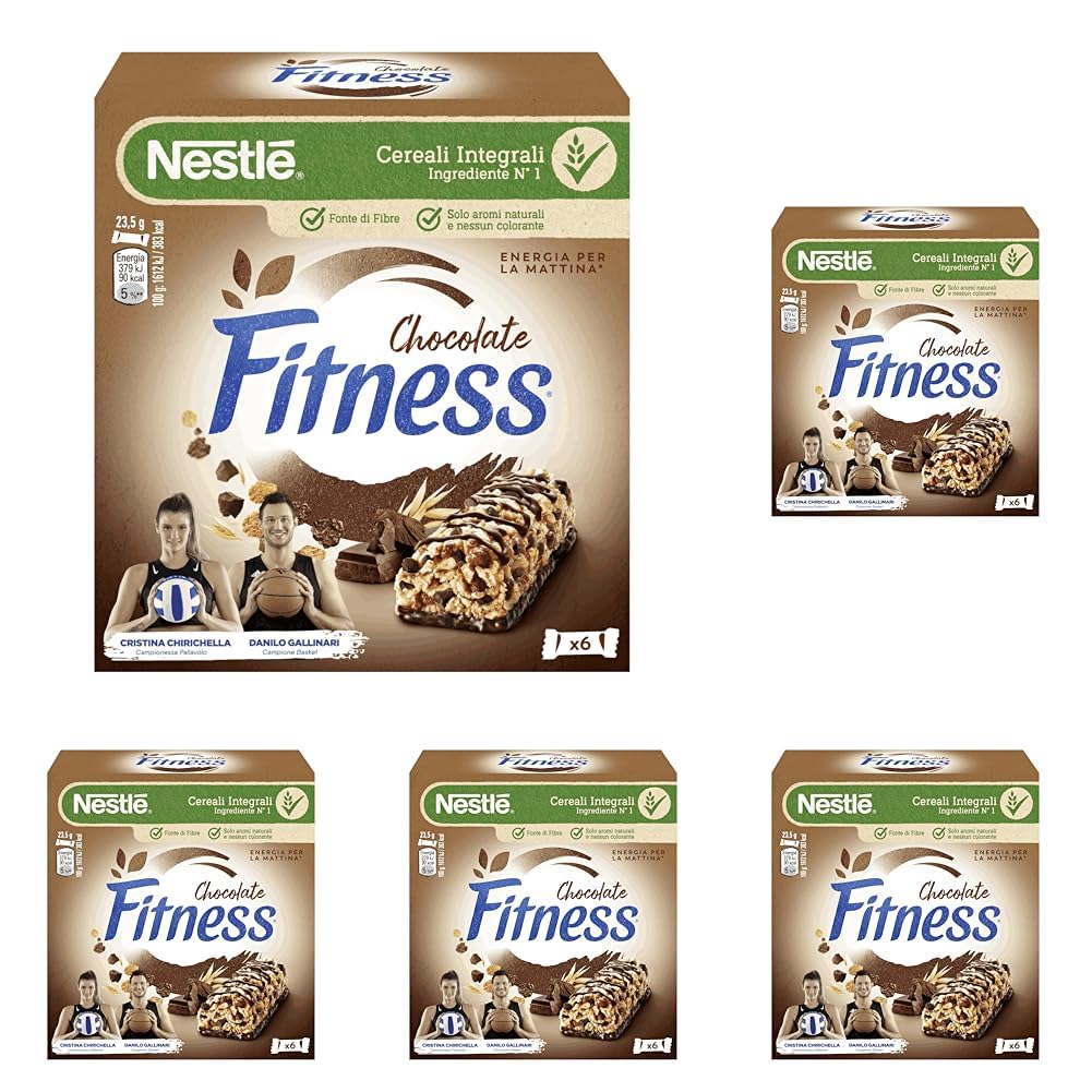 FITNESS Chocolate Barrette di Cereali Integrali con Cioccolato Fondente, 6 pezzi da 23,5g (141g) (Confezione da 5) 6 Barrette (Confezione da 5)