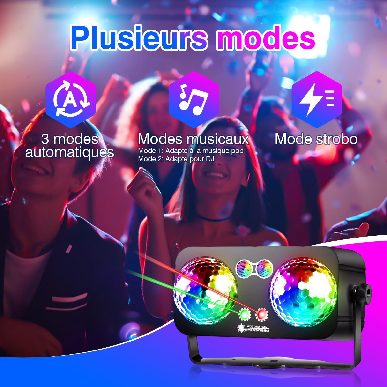Tomshine 6 en 1 Lampe de Fête Double Disque de Boogie – Lumière DJ/Scène Activée par le Son, 64 Motifs HD, UV, Stroboscope, Minuterie & Télécommande pour Anniversaire, Mariage & Décoration
