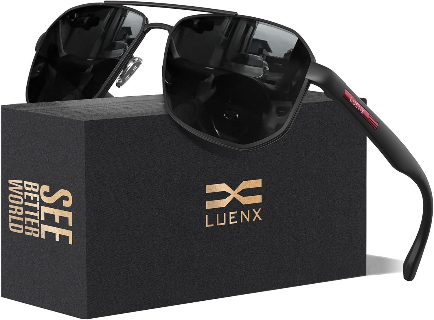 LUENX Aviator Sunglasses for Men Square Polarized Polygon Lens – UV 400 Protection with Accessories 61MM Driving Outdoor LUENX Aviator Sunglasses for Men Square Polarized Polygon Lens – UV 400 Protection with Accessories 61MM Driving Outdoor