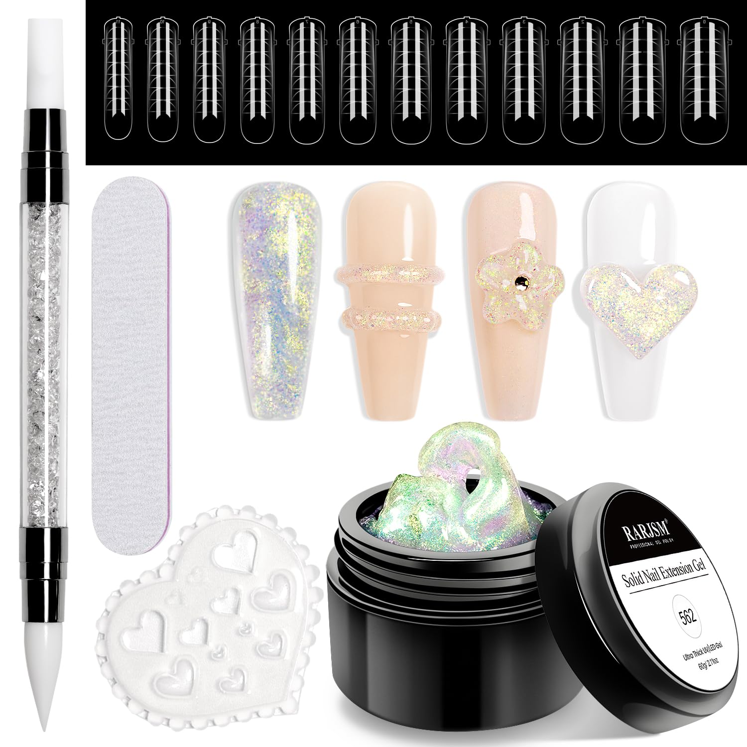 RARJSM Aurora Solid Building Gel Non Stick 3d Carving Sculpting Nail Extension Gel Galaxy Starry Cloud Clear Transparent Purple Green Glitter Shimmer