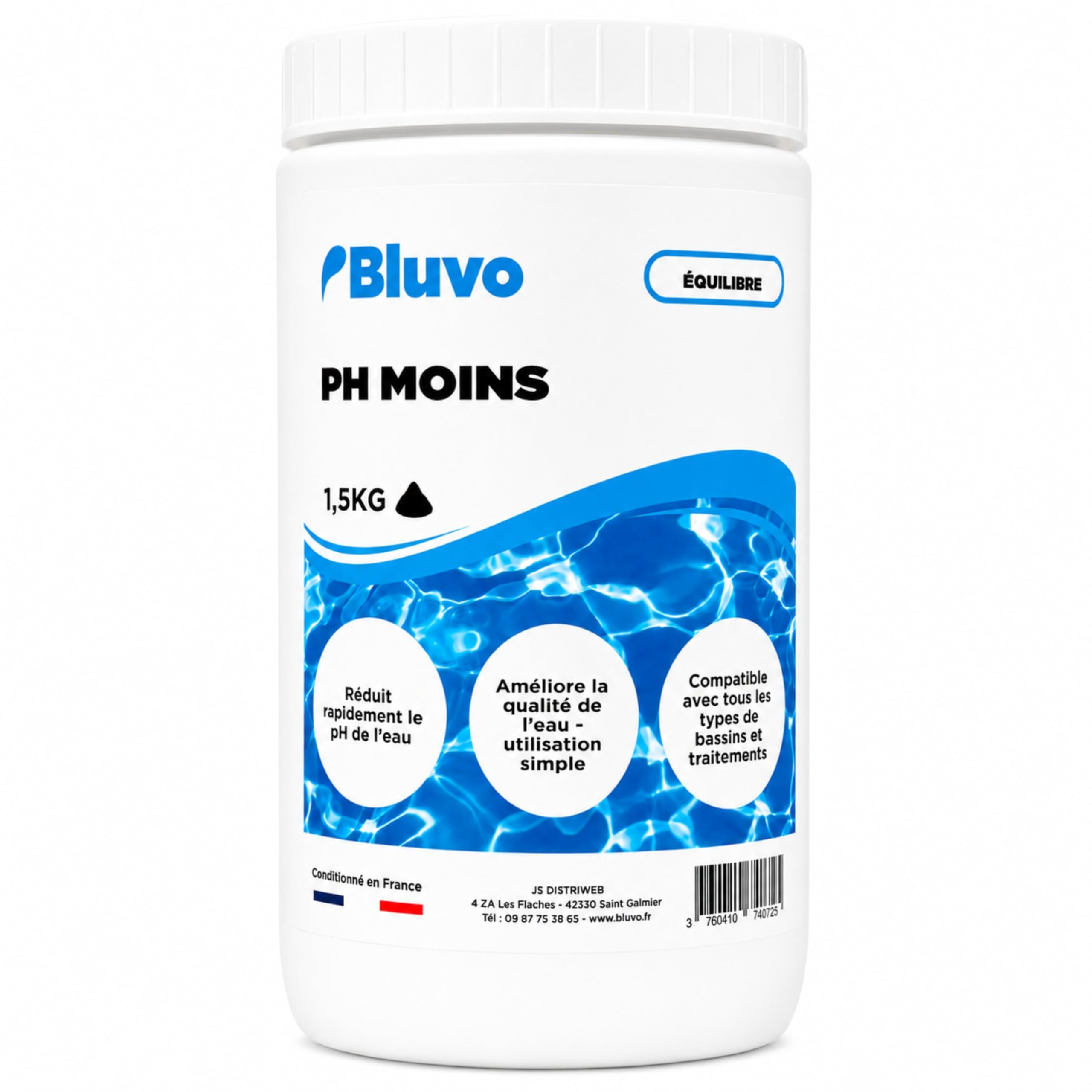 pH Moins Piscine – Réducteur de pH en Poudre | Baisser Le pH de l’Eau Rapidement | Traitement Eau Piscine et Spa | Formats 1,5 kg et 5 kg | Conditionné en France (1,5KG)