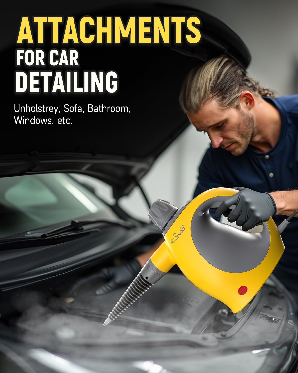 Handheld Steam Cleaner with Safety Lock, 500mL Large Tank & 19PCS Accessories - Multi-Surface Deep Cleaning for Kitchen, Bathroom, Car, Sofa - Removes Stubborn Grime, Sanitizes Surfaces (Yellow)