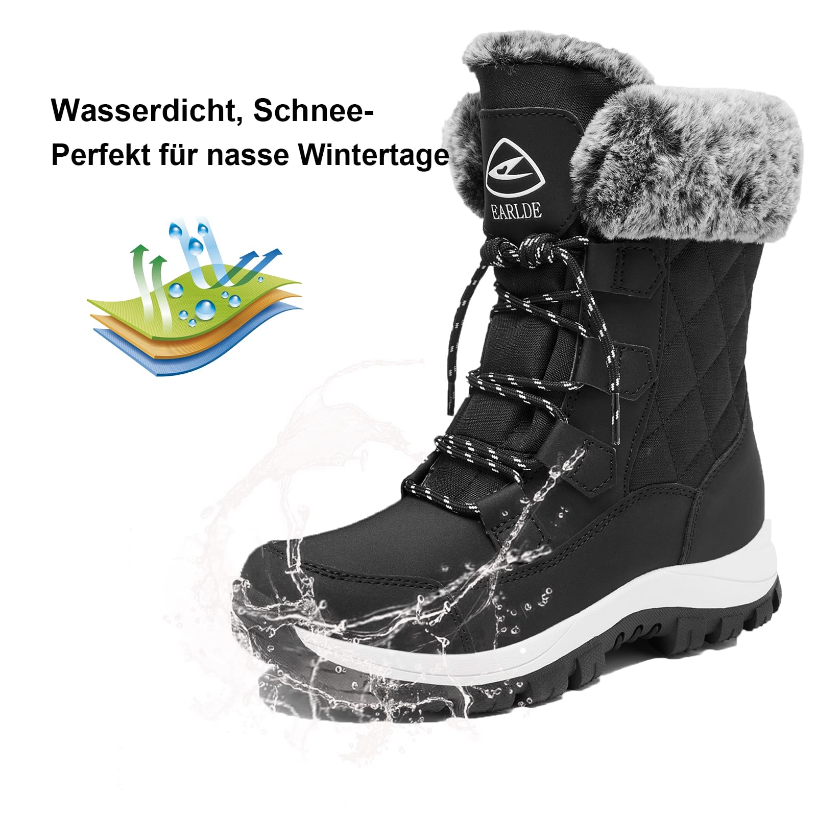 EARLDE Winterstiefel Damen Wasserdicht Winterschuhe Warm Gefüttert Leicht | Schneestiefel Stiefel Damen Ski Outdoor Winter Schuhe