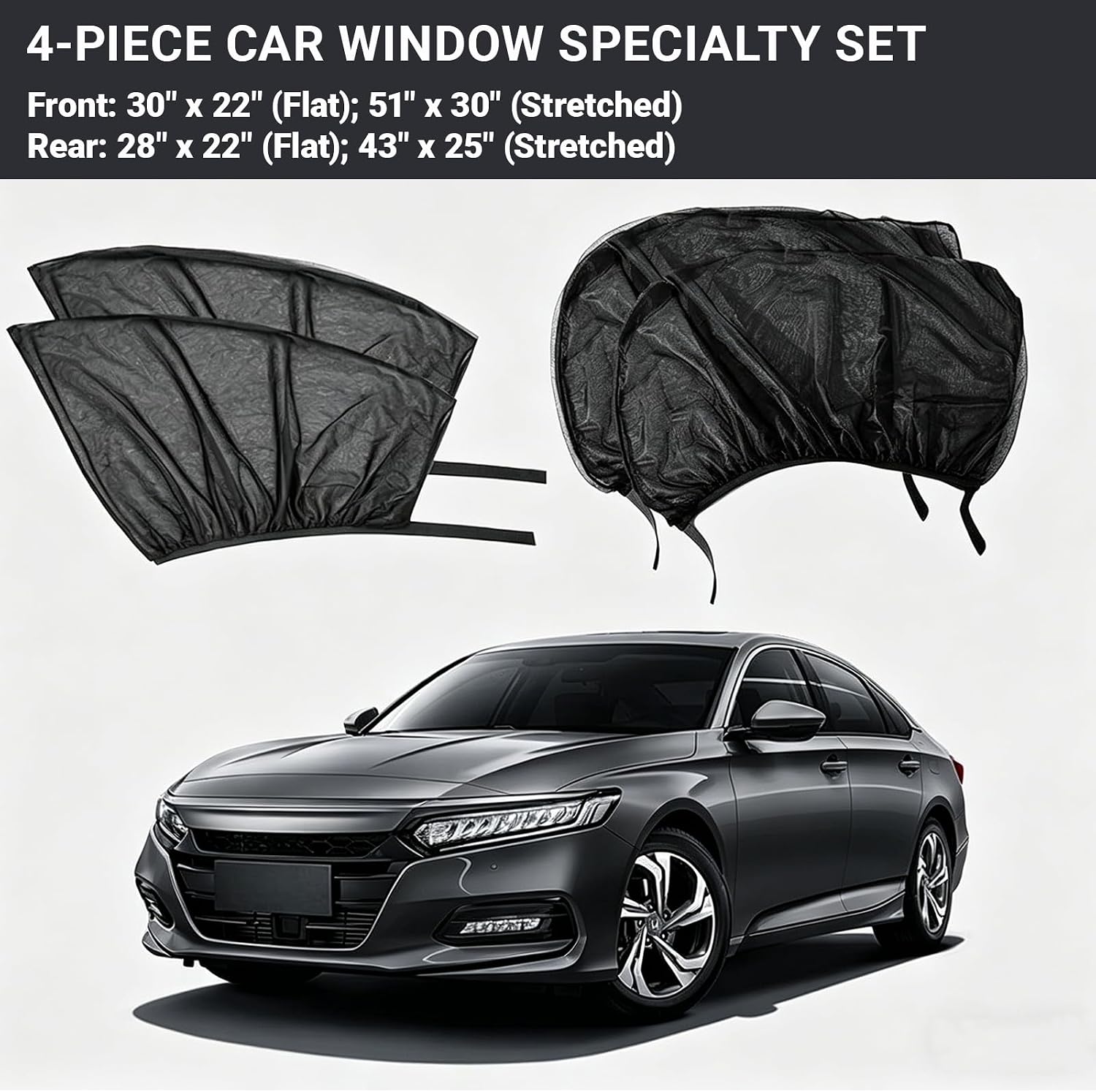 4PCS Car Window Sun Shade Cover, Breathable Mesh Car All Side Window Sunshade, Mosquito Net Curtain, Reduce Sun Rays, Sun Glare, Privacy Protection, Cover Full Window for Most SUVs Sedans