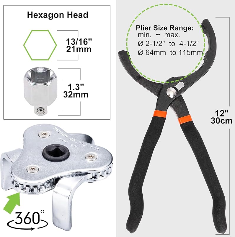 Toolwiz Olajszűrő Kulcs és Fogó Szett (2 db) Univerzális Olajcsere Szerszám 64-116 mm Szűrőkhöz Autó Motor Karbantartás