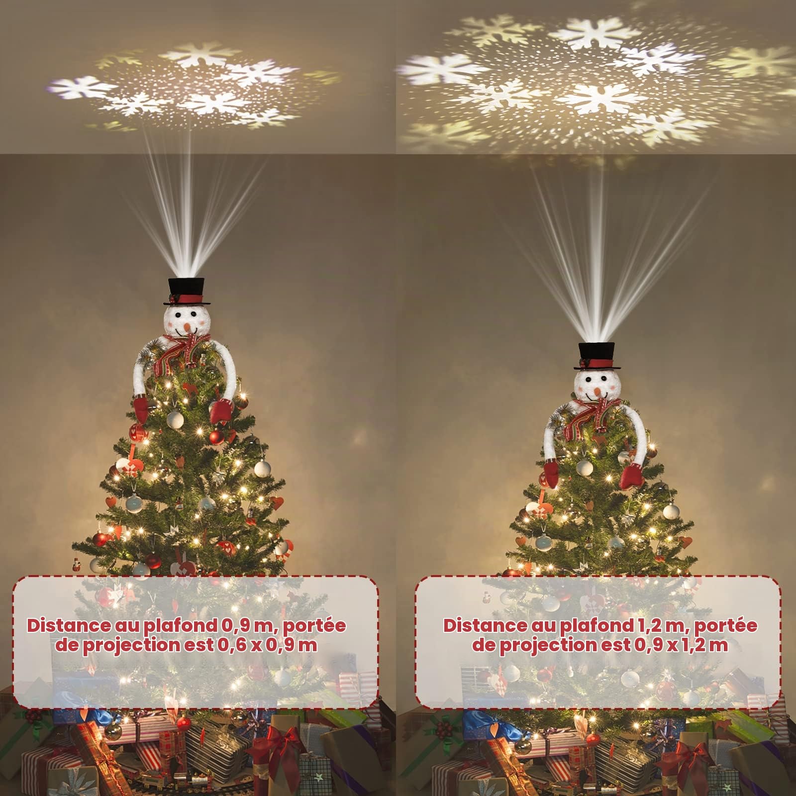 Lewondr Noël Chapeau Projecteur, Chapeau de Bonhomme de Neige avec Projecteur de Flocons de Neige, Chapeau de Lutin Décoratif pour l'arbre de Noël, Décoration d'Intérieur Hivernale, Blanc