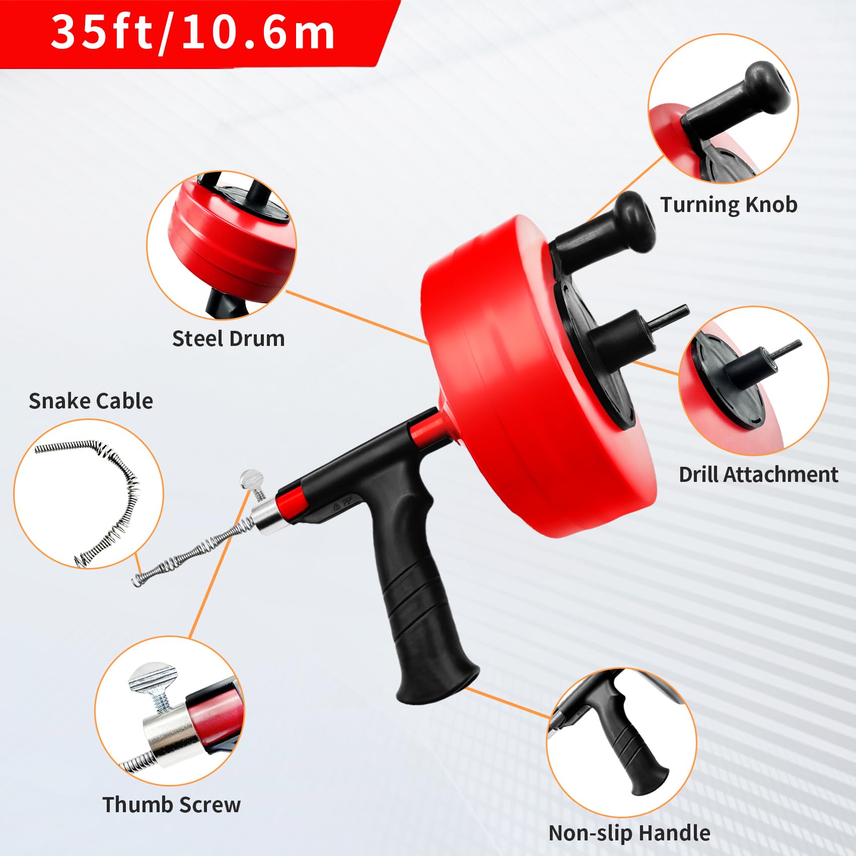 50 Ft Drain Snake With Drill Attachment