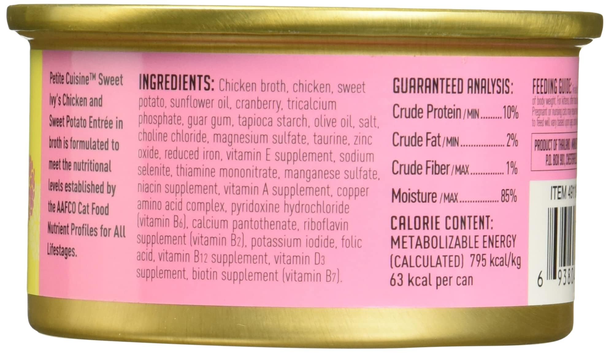PETITE CUISINE Whole Foods Wet Cat Food, Chicken & Sweet Potato Entree in Broth, 2.8 oz. Can (24 Count)