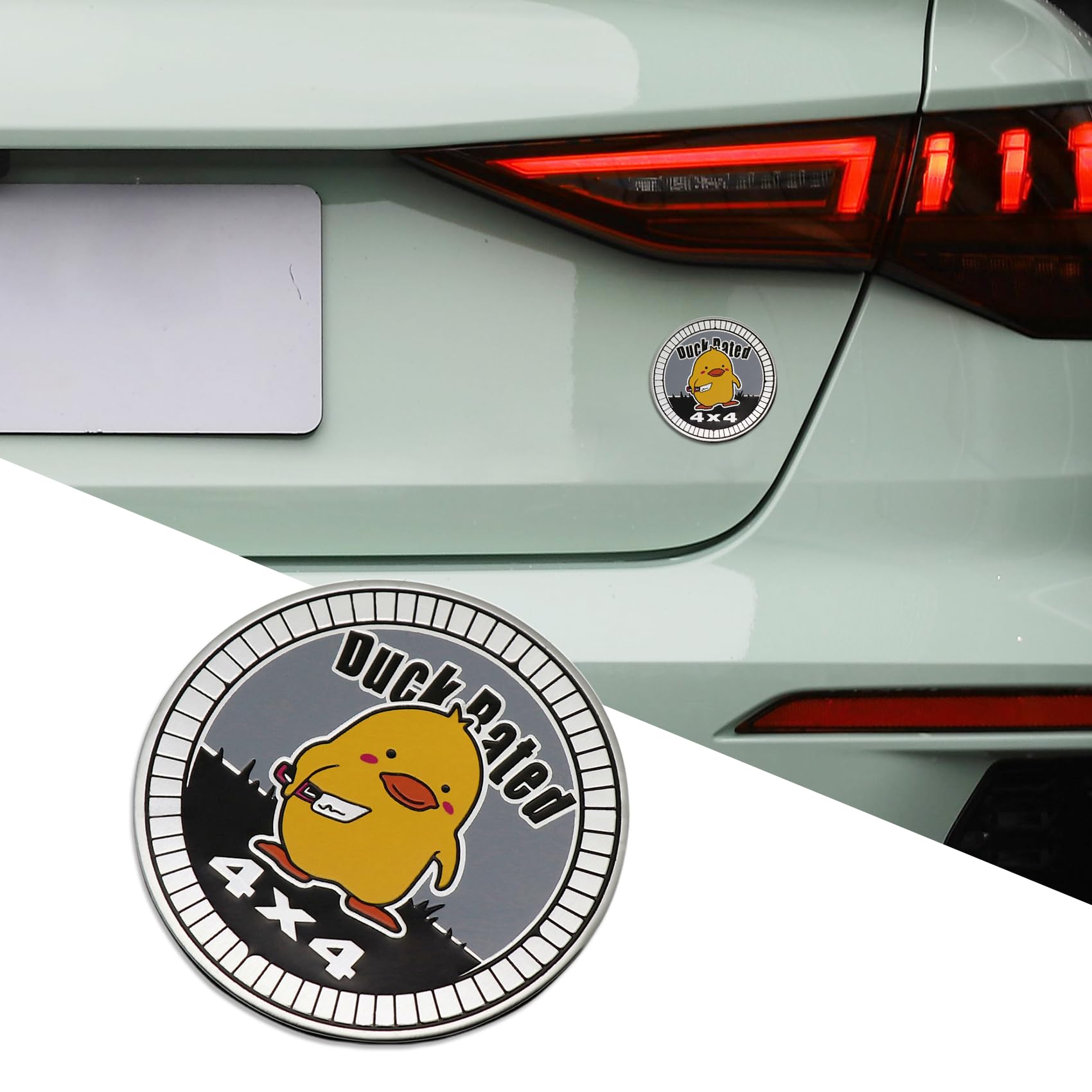 3D Car Badges Emblems, Duck Rated Emblem, 4 x 4 Metal Automotive Badge, Round Emblem Decals, Exterior Emblems Badge Compatible with Jeep Wrangler Vehicles Trucks SUV