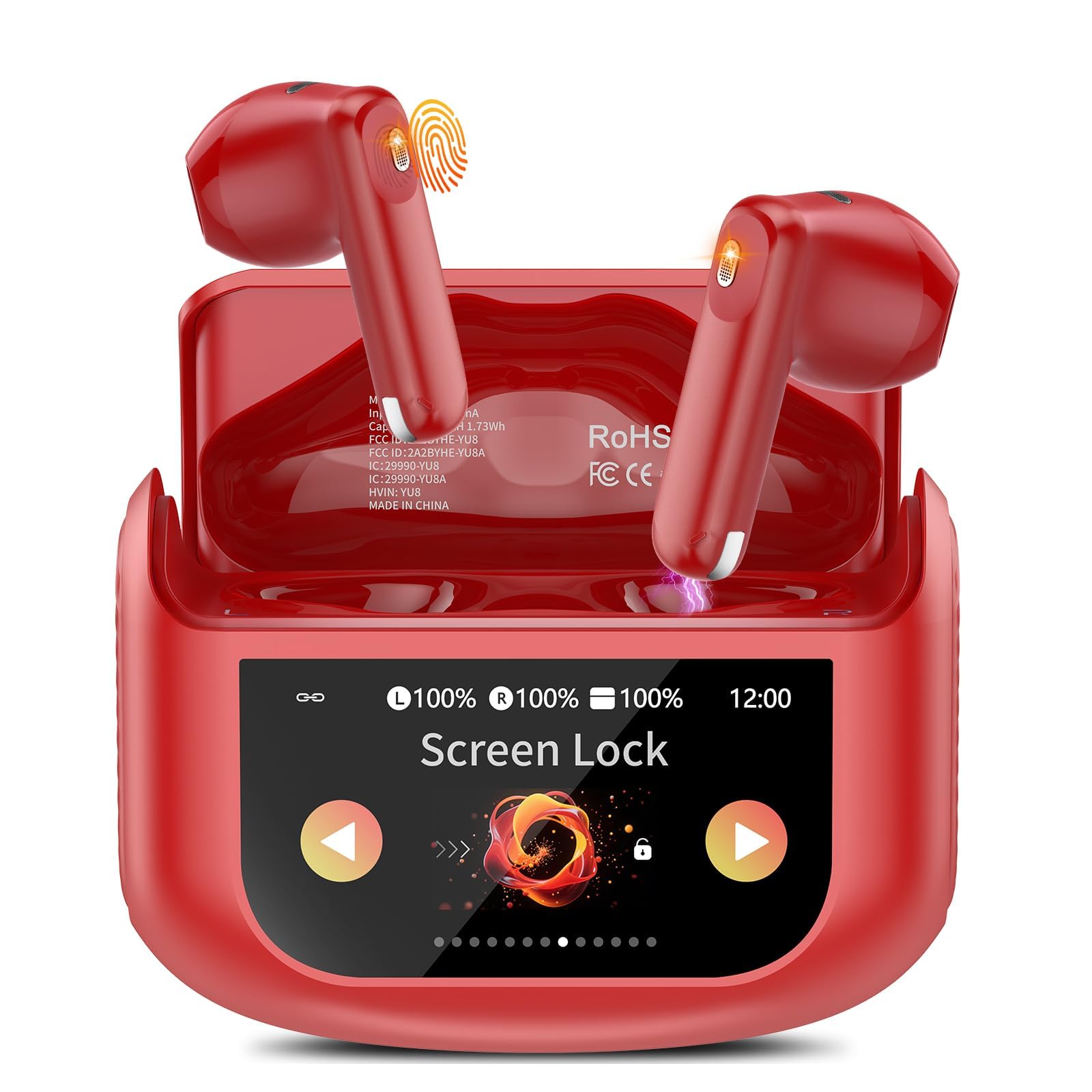 Touchscreen Bluetooth Kopfhörer, In Ear Kopfhörer Kabellos Bluetooth 5.4 mit ANC+ENC Noise Cancelling Mic, 48Std Spielzeit Tiefer Bass Earbuds mit 5 EQ-Modi/IPX7 Wasserdicht Ohrhörer, USB-C Violett