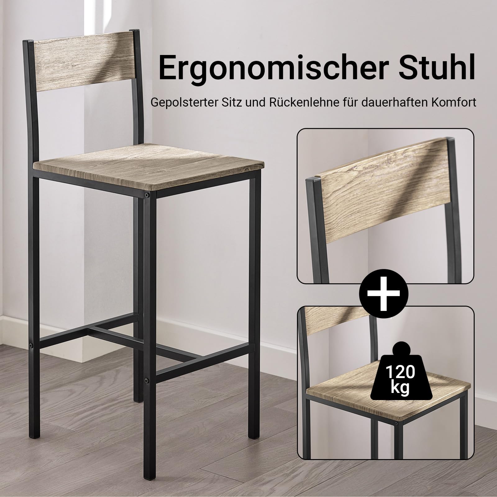 SoBuy Bartisch Set mit 2 Stühlen Platzsparendes Küchentisch-Set für 2 Personen, Hoher Esstisch mit Stühlen Essgruppe Bistrotisch Gartentisch für kleine Küche, Balkon oder Wohnzimmer möbel OGT03-N