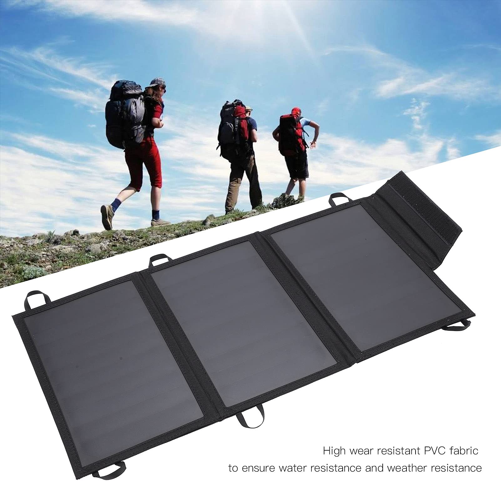 KANASI Cargador Solar Plegable, 15W, Doble USB, portátil para Acampar, Senderismo, teléfonos, tabletas y Otros Dispositivos.