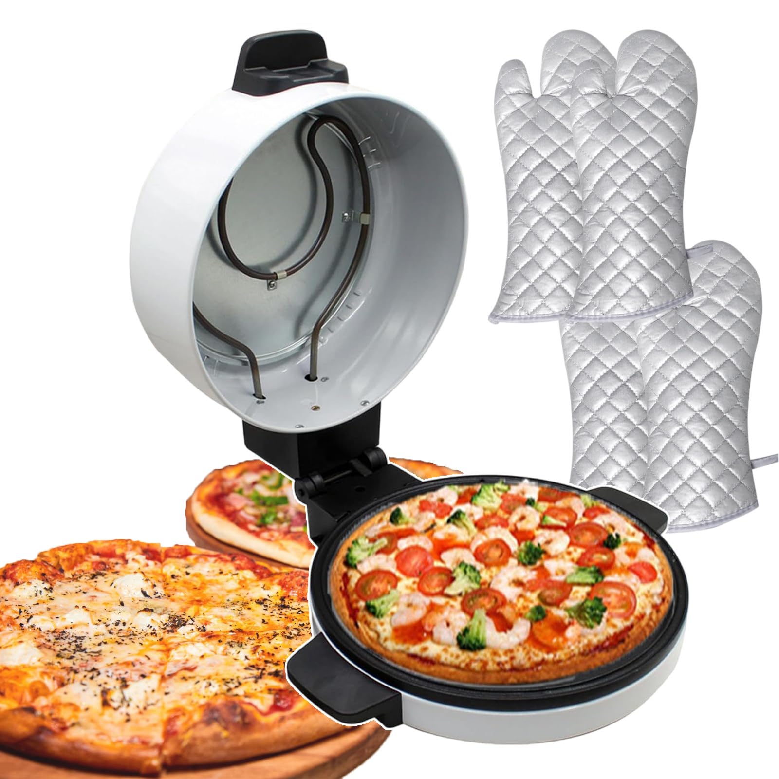 Piec do pizzy blatowy 2000 W z 30-centymetrową tacą nieprzywierającą, elektryczny do użytku wewnątrz i na zewnątrz, do pizzy, steków i naleśników