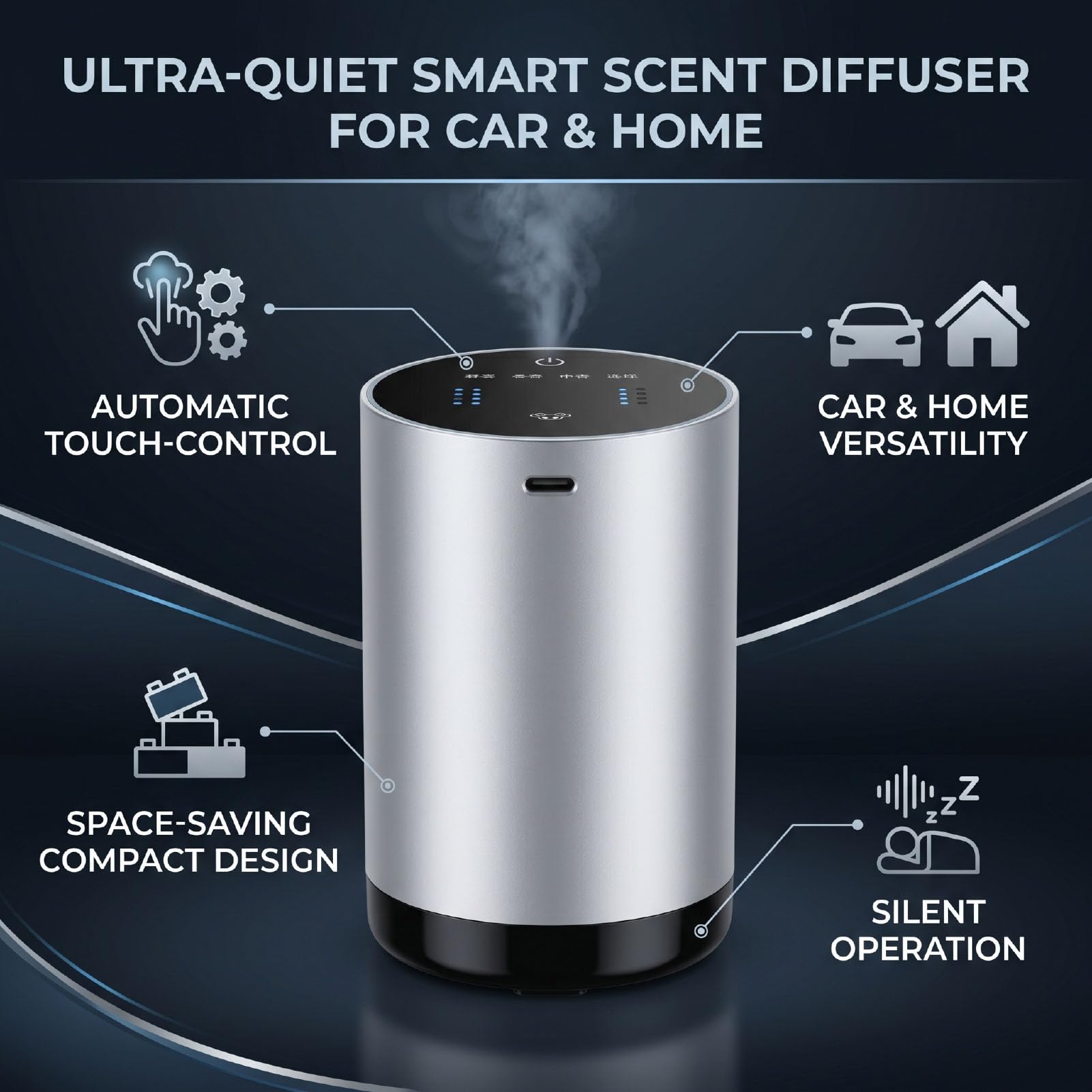 Naroote Difusor de Aceites Esenciales, Difusor Automático de Sobremesa de Aleación de Aluminio con Control Táctil, Funcionamiento Silencioso, para la Oficina, el Dormitorio