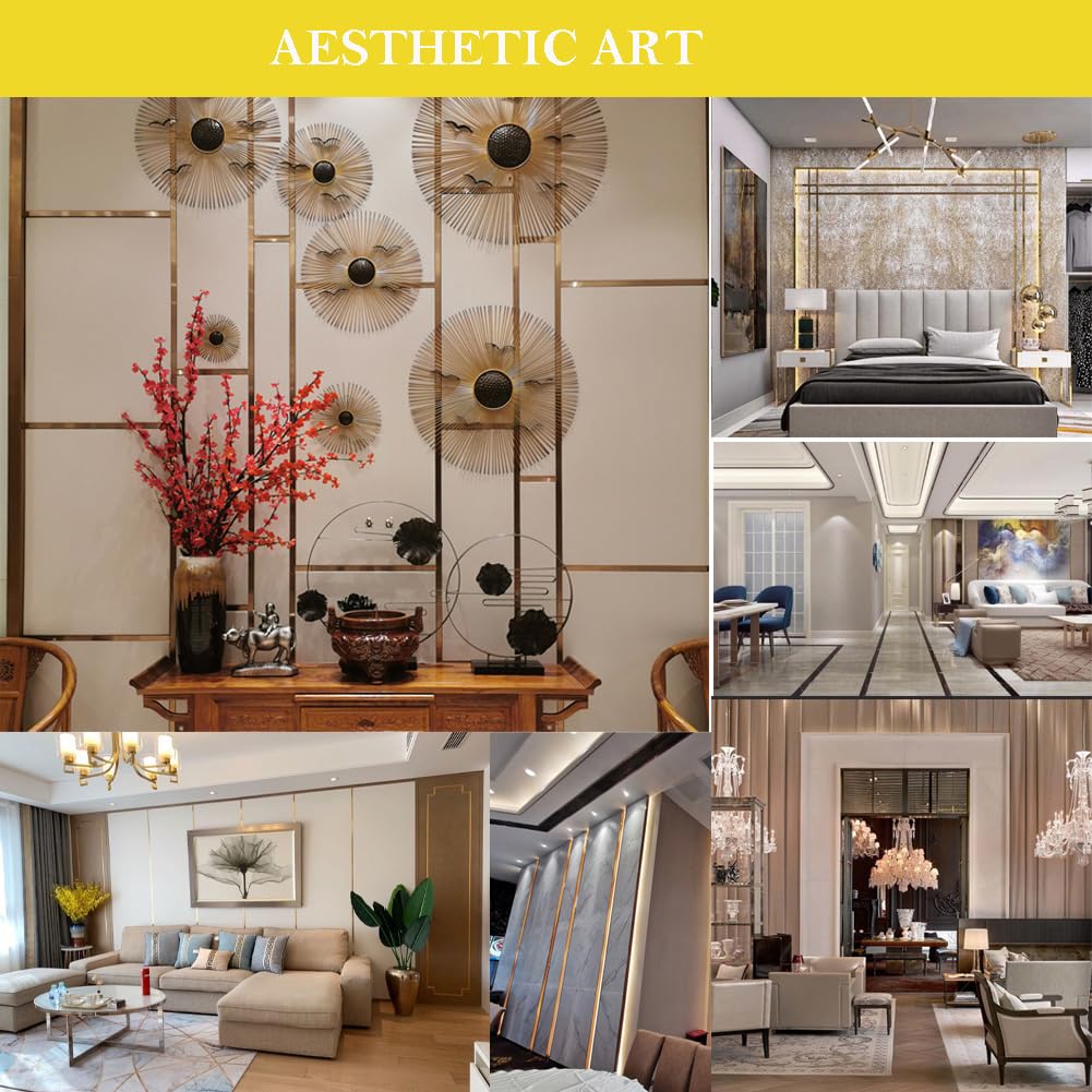 16FT/5M Gold Metalized Wall Trim Molding Peel & Stick, Stainless Steel Self Adhesive Gold Mirror Trim for Wall, Ceiling, Cabinet, Door Frame Moulding (0.8” W)