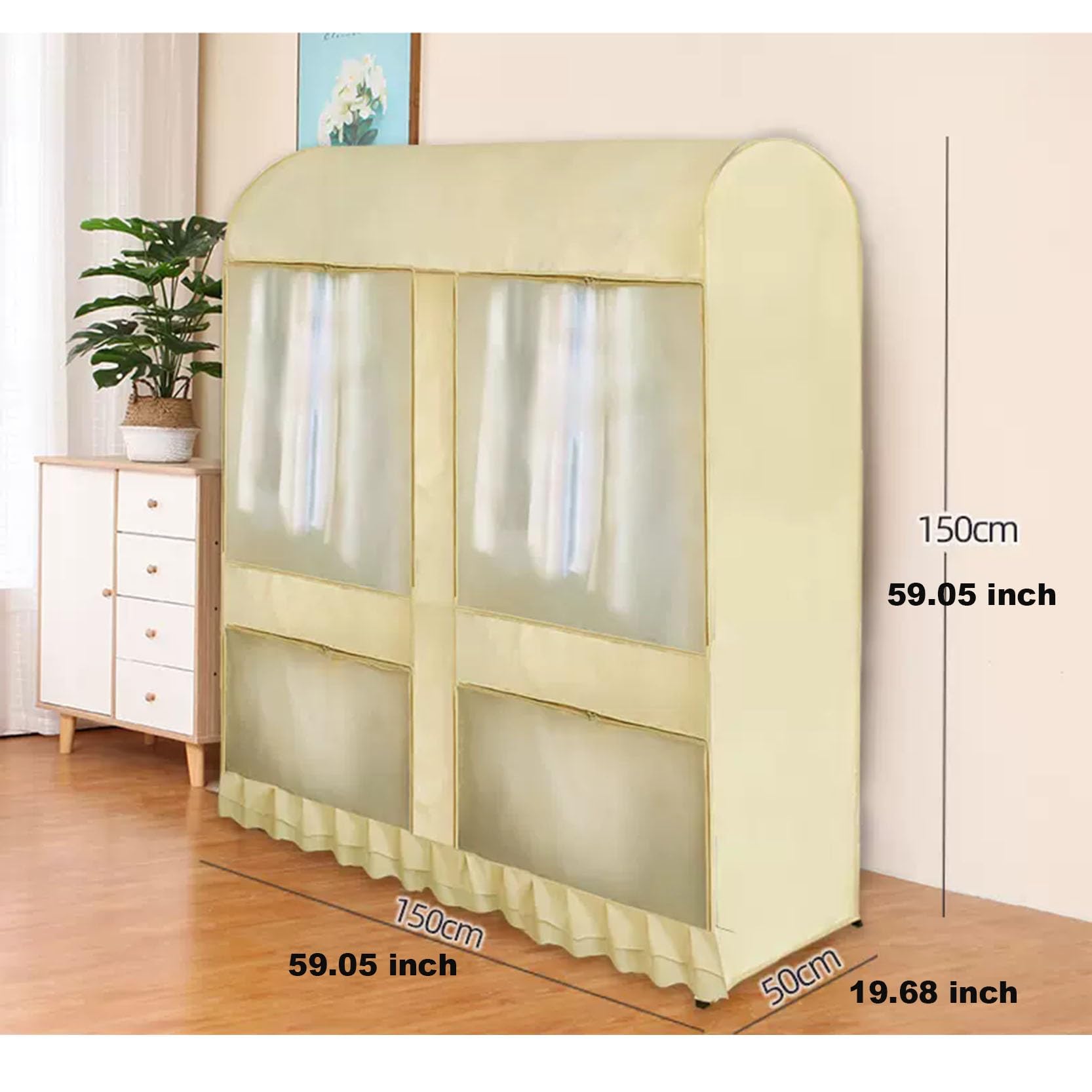 Funda para perchero transpirable con cremallera, a prueba de polvo, para colgar ropa, altura ajustable, 1,5 m, se adapta a estantes de 3,285,25 m, ideal para almacenamiento y organización (B 150 x 50