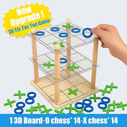 Miniatura 2 de Juego de mesa de madera 3D Ultimate Tic Tac Toe - Juego de estrategia XO clásico para niños y adultos, divertidos juegos de mesa familiares para la