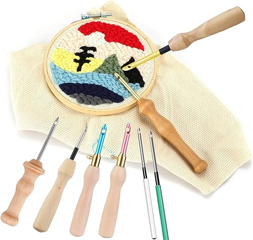 Miniatura 4 de Kit de 28 agujas perforadoras para bordar, herramienta de aguja perforadora ajustable, bolígrafo de bordado de mango de madera, paño de aguja de