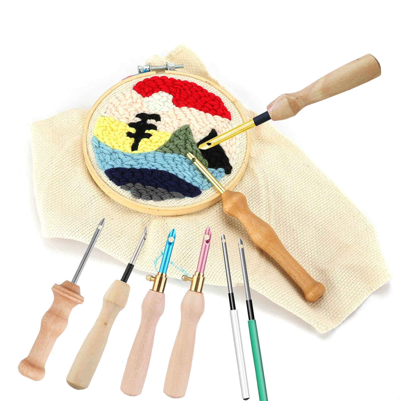 Kit 28 Aghi Da Punzone Per Ricamo – Set Con Manici In Legno, Infila Ago, Panno E Filo – Per Principianti Ed Esperti