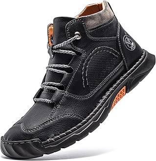 FLYLAND Men's Casual Leather Shoes Ankle Chukka Boots Fashion Sneakers Handmade Lightweight Loafers Mid Top Dress Boots Walking Driving Shoes