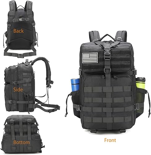 Miniatura 3 de VTACOUTV Mochila táctica militar W.Gun Holster, mochila de caza para hombres Army Molle Daypack 3-Day Pack W.Side Pocket, Negro -, Mochila táctica