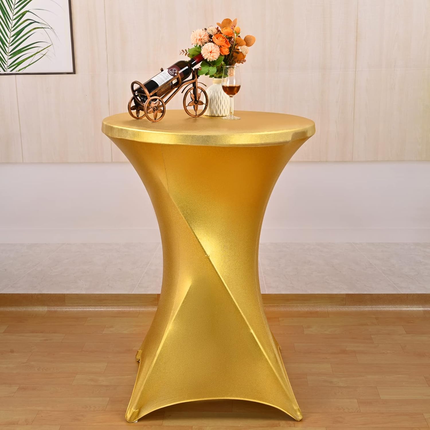 4 Pack Cocktail Spandex Stretch Square Corners Tablecloth, 32"x43" Metallic Gold Spandex Cocktail Table Cover, Fitted High Top Round Table Cloth for Wedding Bar Party Events Home Decor Supplies : Home & Kitchen