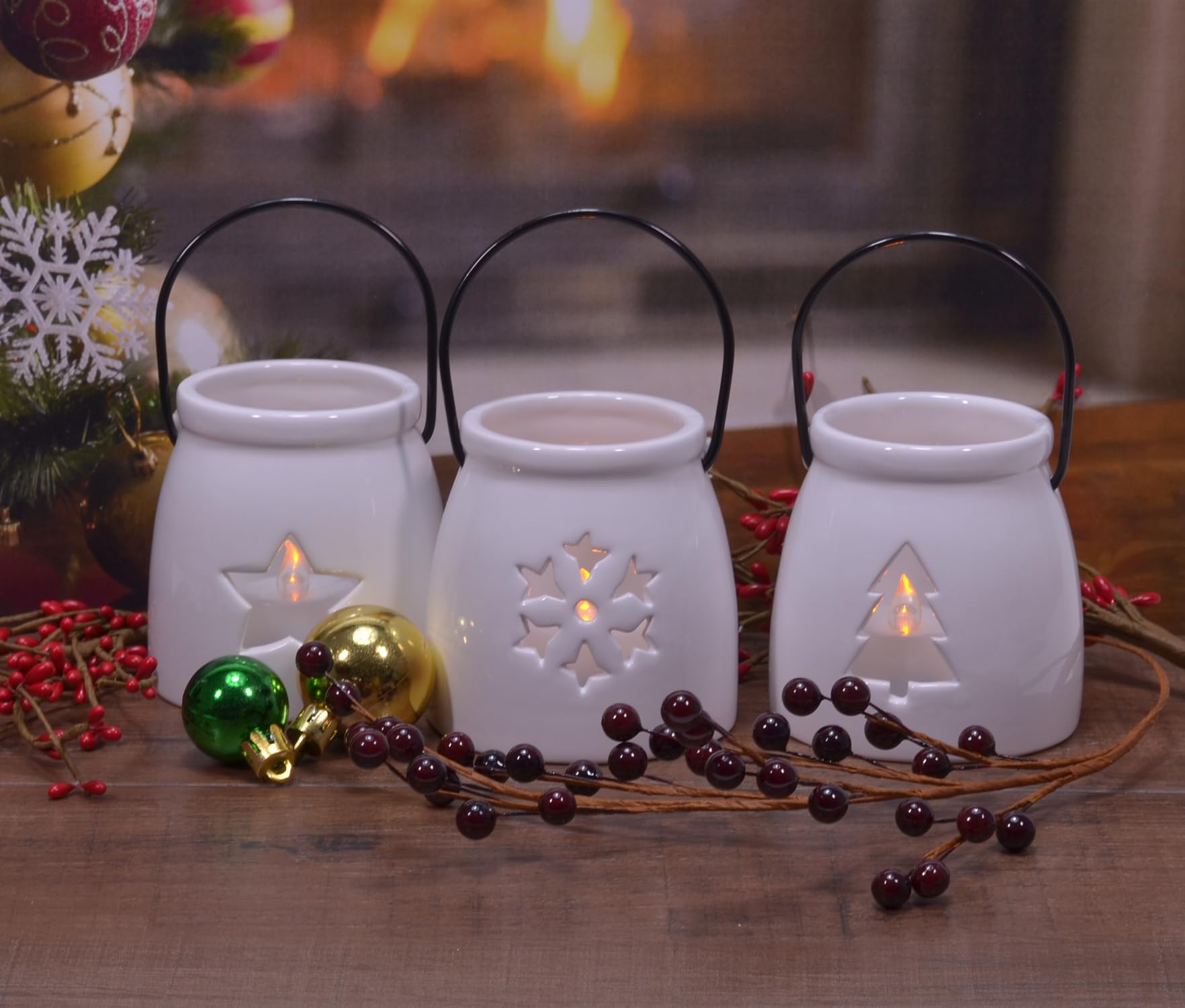Amazon.com: Ceramic Snowy White Winter Tea Light Holder Luminaries