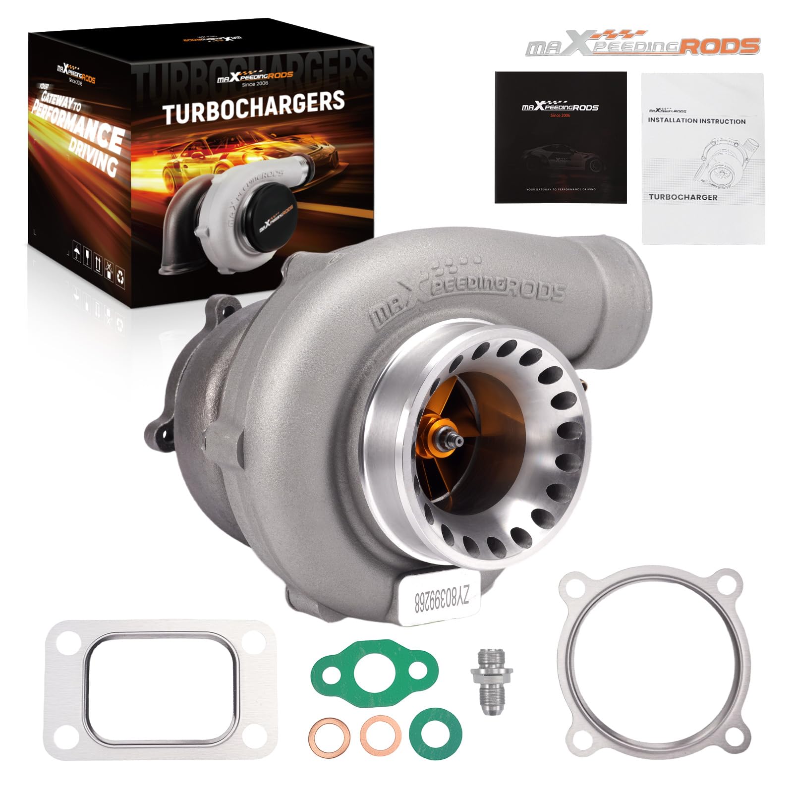 maXpeedingrods GT35 GT3582 Turbo Turbocharger for 4/6 cylinder 2.5L-6.0L Engines, for Honda Accord BMW 325i, with Dual Ceramic Ball Bearing, Billet Compressor Wheel, Sport SD Series