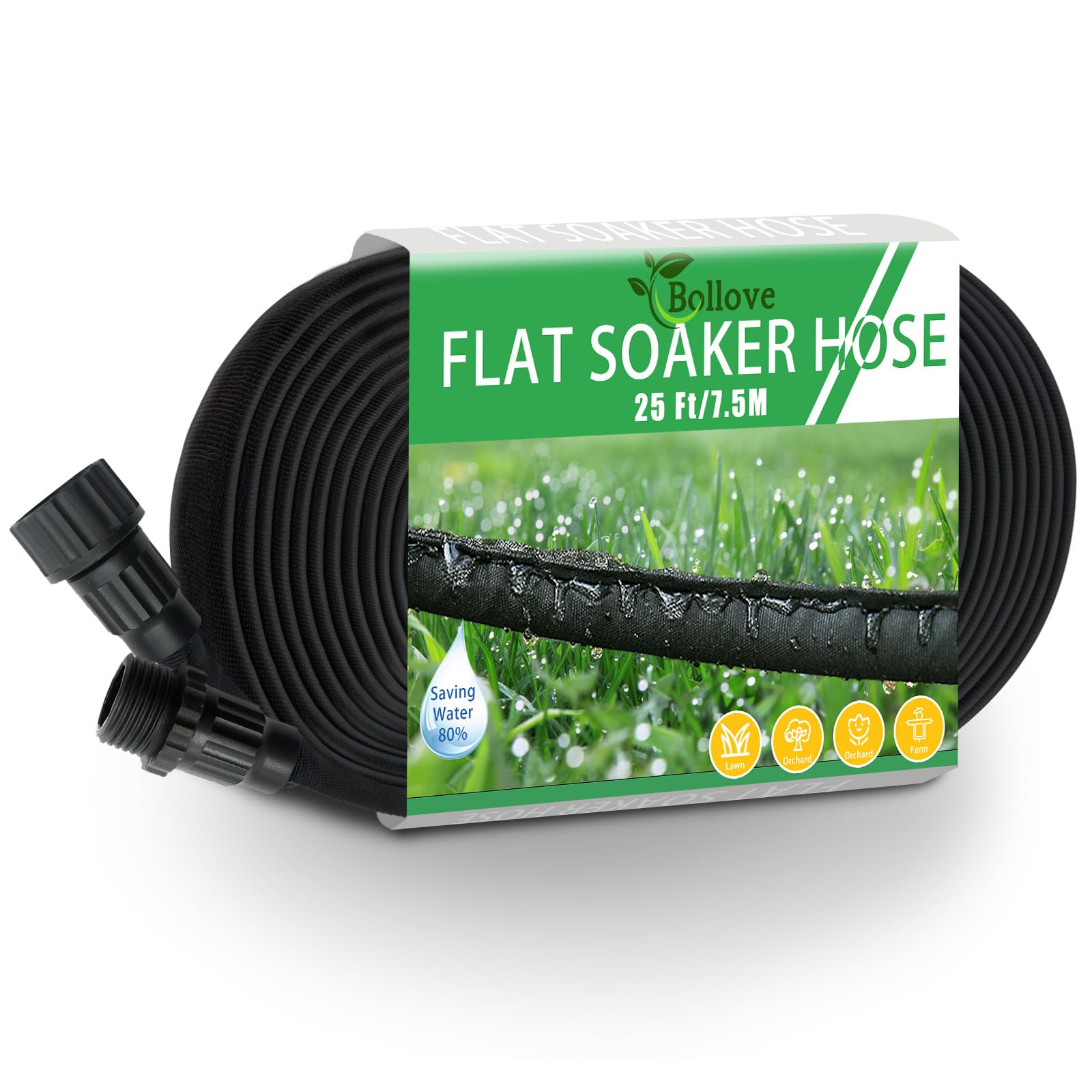 Flat Soaker Hose 25ft, Heavy Duty Double Layer Design, Drip Irrigation Hose Saves 80% Water, Leak Proof Sprinkler Hose For Lawn, Flower Bed, Vegetable