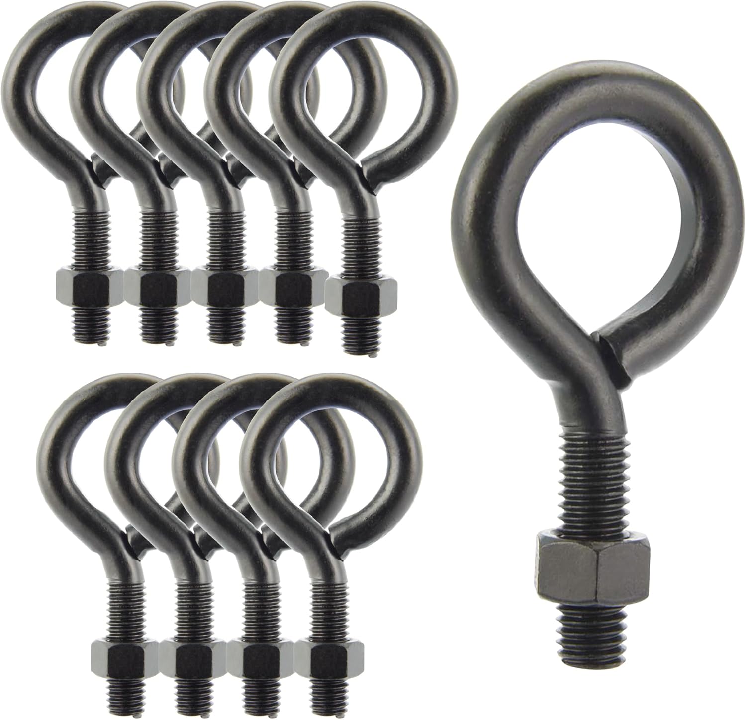 Wright Products Eye Bolt, 10-Pack, 4-inch x .5 inch, Heavy-Duty, Weather-Resistant for Outdoor & Indoor Use - Multipurpose Eye Bolt for Hanging Plants, Decorations, DIY Projects, Matte Black