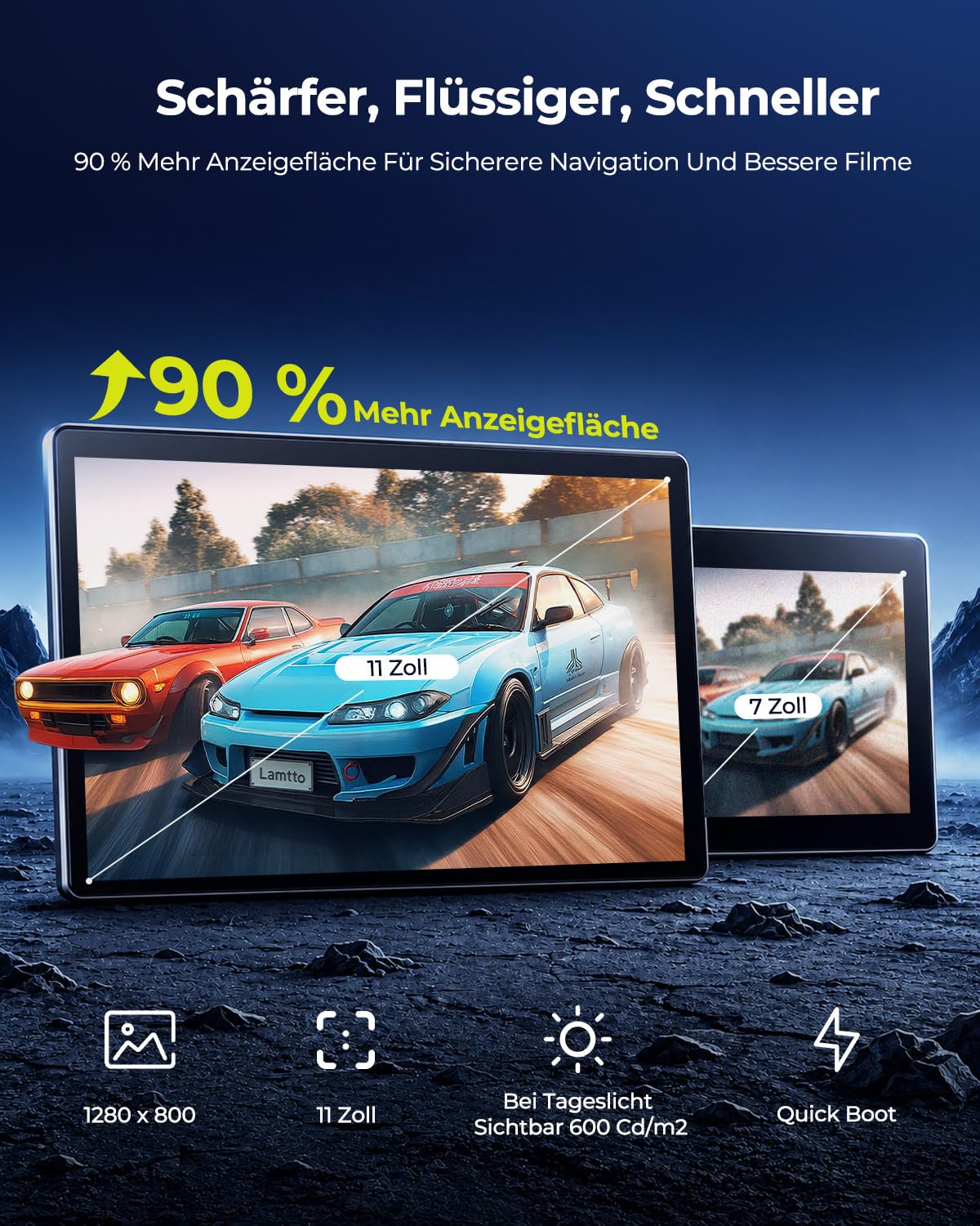 LAMTTO 11 Zoll Wireless CarPlay Display mit YouTube TikTok Video-Apps,Tragbares Autoradio für Apple CarPlay&Android Auto mit Rückfahrkamera/Navigation/In-Cell Touchscreen/Sprachassistent/OTA/Bluetooth