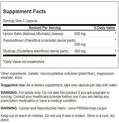 Miniatura 2 de Swanson Bálsamo de Limón Flor de la Pasión Skullcap Complex 180 Cápsulas